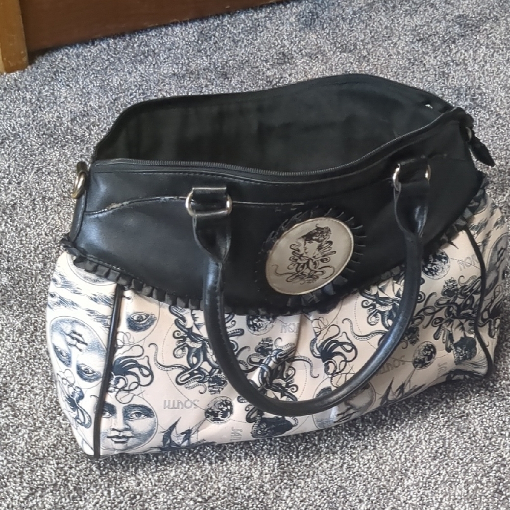Vintage Banned Goth Large Purse Bag Moon Witch Octopus Girl Kracken Sailor Black